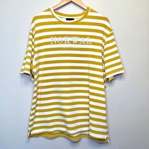 Nokwal CA Striped Crewneck Embroidered Spell Out Focal Point Streetwear T-Shirt